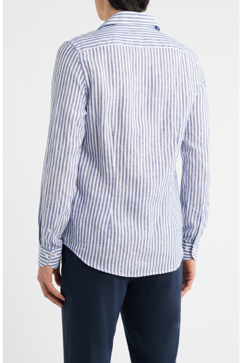 Seaside Linen Button-Up Shirt, Alternate, color, NAVY STRIPE