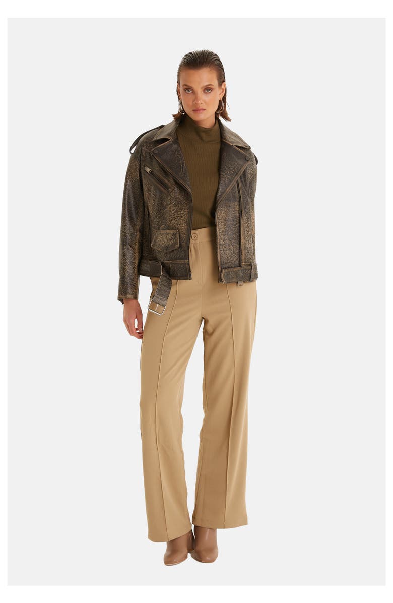 Furniq UK Alexandra Textured Leather Jacket, Alternate, color, Black