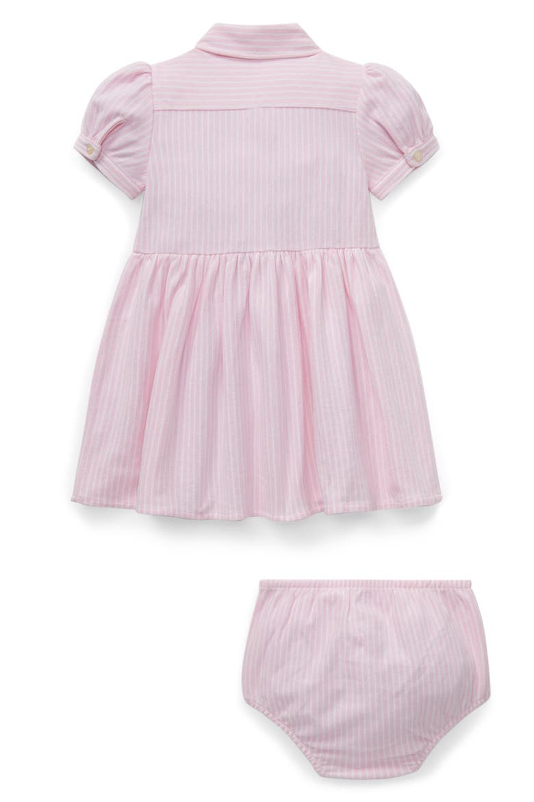 Oxford Stripe Cotton Piqué Dress & Bloomers, Alternate, color, CARMEL PINK/ WHITE