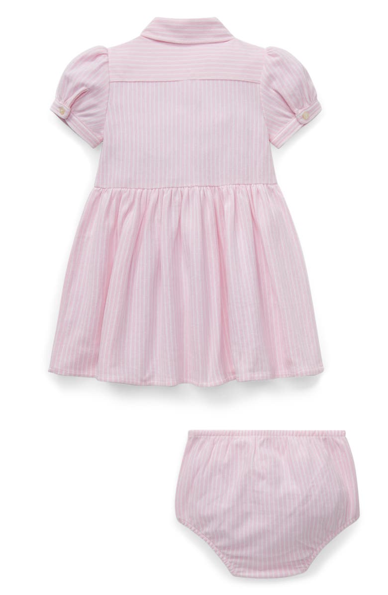 Ralph Lauren Oxford Stripe Cotton Piqué Dress & Bloomers, Alternate, color, Carmel Pink/ White