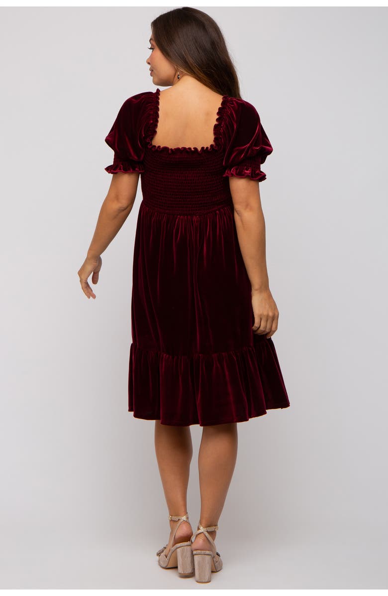 PinkBlush Velvet Smocked Puff Sleeve Dress, Alternate, color, Burgundy