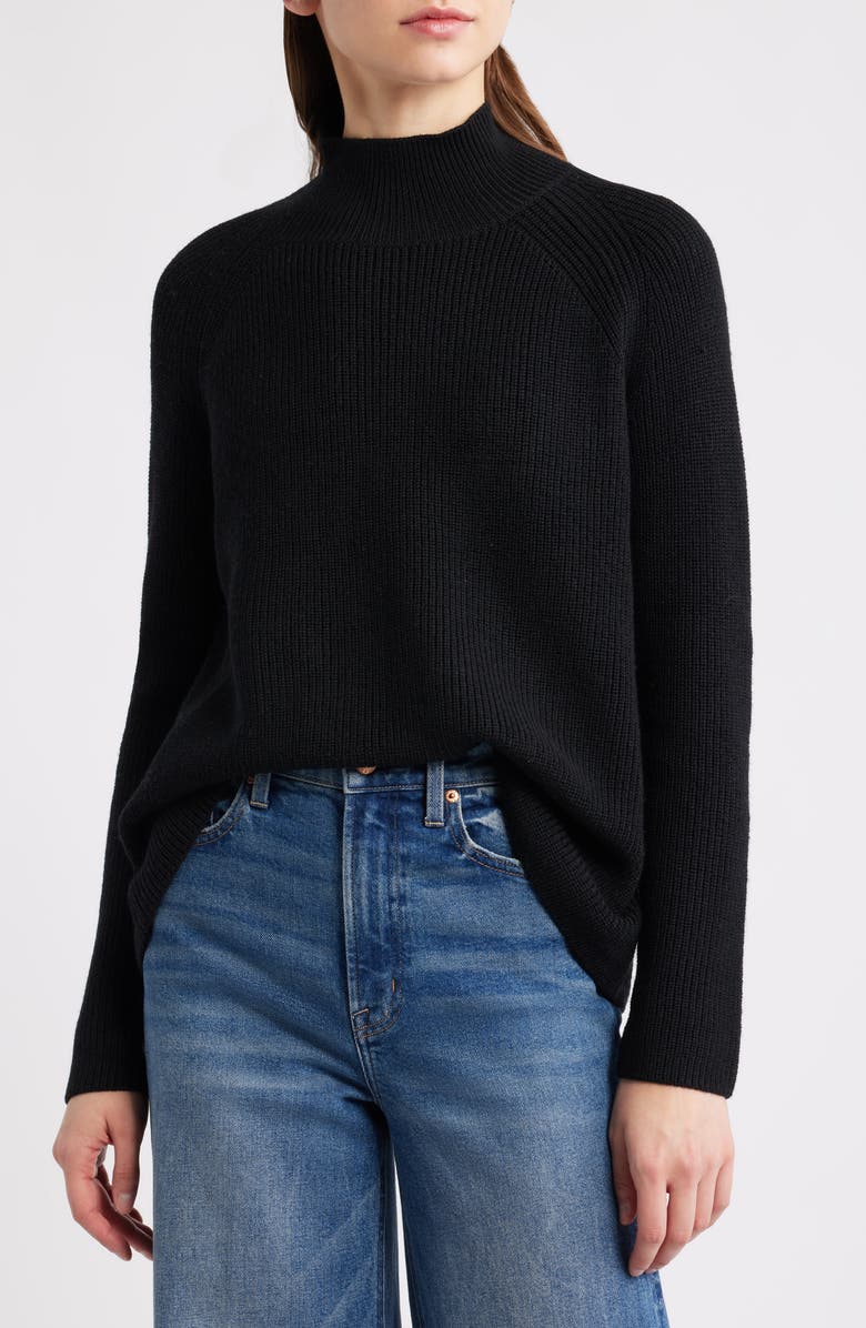 Eileen Fisher Raglan Sleeve Merino Wool Turtleneck Sweater, Main, color, Black
