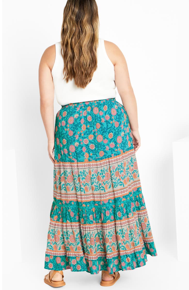 City Chic Aurora Print Maxi Skirt, Alternate, color, Turquoise