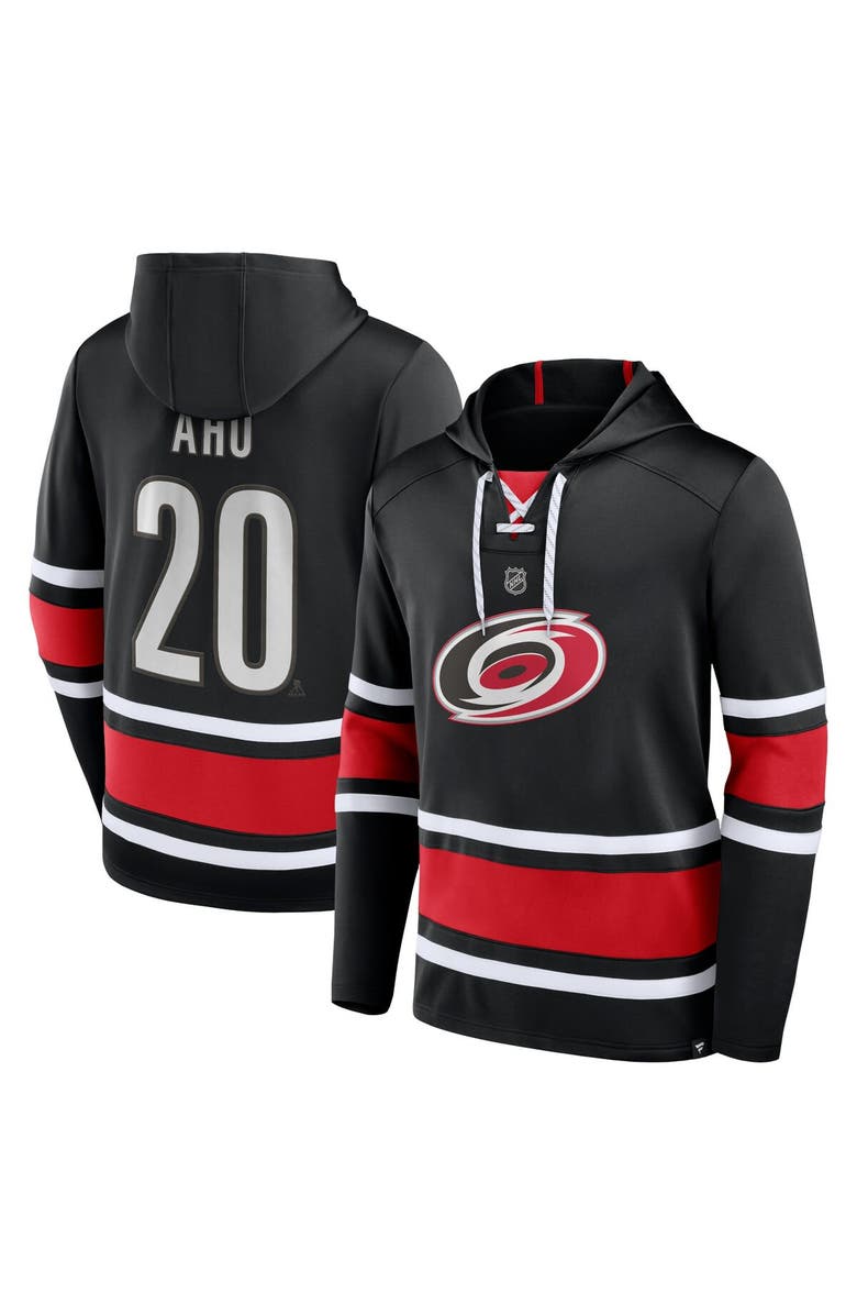 FANATICS Men's Fanatics Branded Sebastian Aho Red Carolina Hurricanes Name & Number Lace-Up Pullover Hoodie, Alternate, color, Red