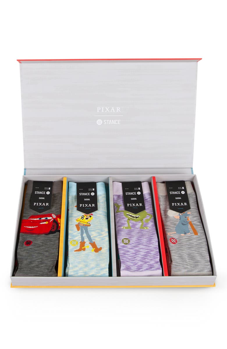 Stance Pixar Assorted 4-Pack Cotton Blend Crew Socks Gift Box, Alternate, color, 