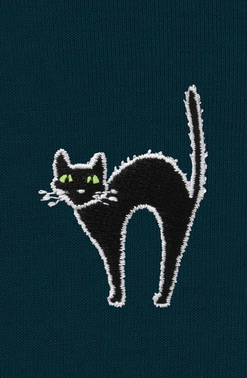 Dalix Black Cat Cropped Fleece Hoodie In Atlantic Green