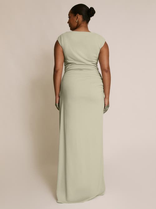 Six Stories Cowl Gathered Short Sleeve Bridesmaid In Green