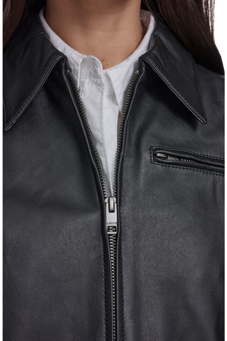 Leather Zip Jacket, Alternate, color, BLACK