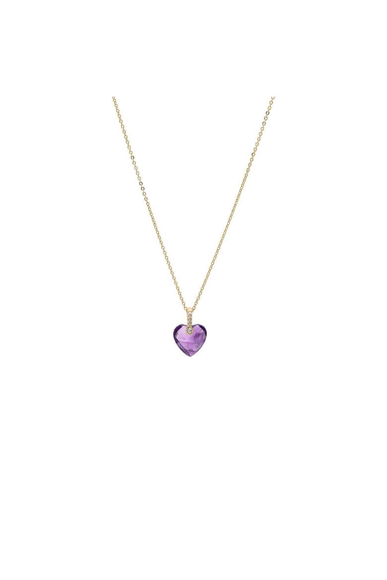Pave Natural Stone Heart Pendant Necklace, Main, color, Amethyst