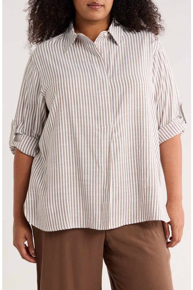 Stripe Popover Tunic, Main, color, TOFFEE/BLK FRAME STRIPE