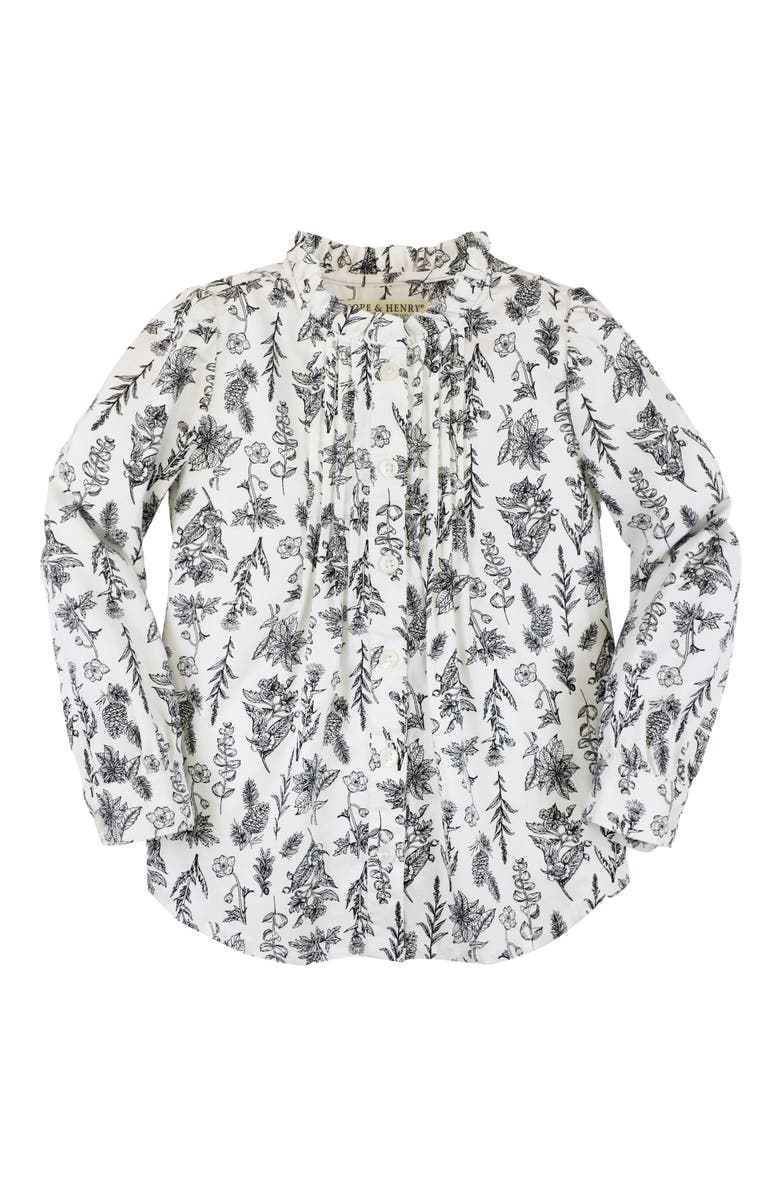 Hope & Henry Baby Girls' Organic Pintuck Button Down Blouse, Infant, Main, color, Black Winter Botanical