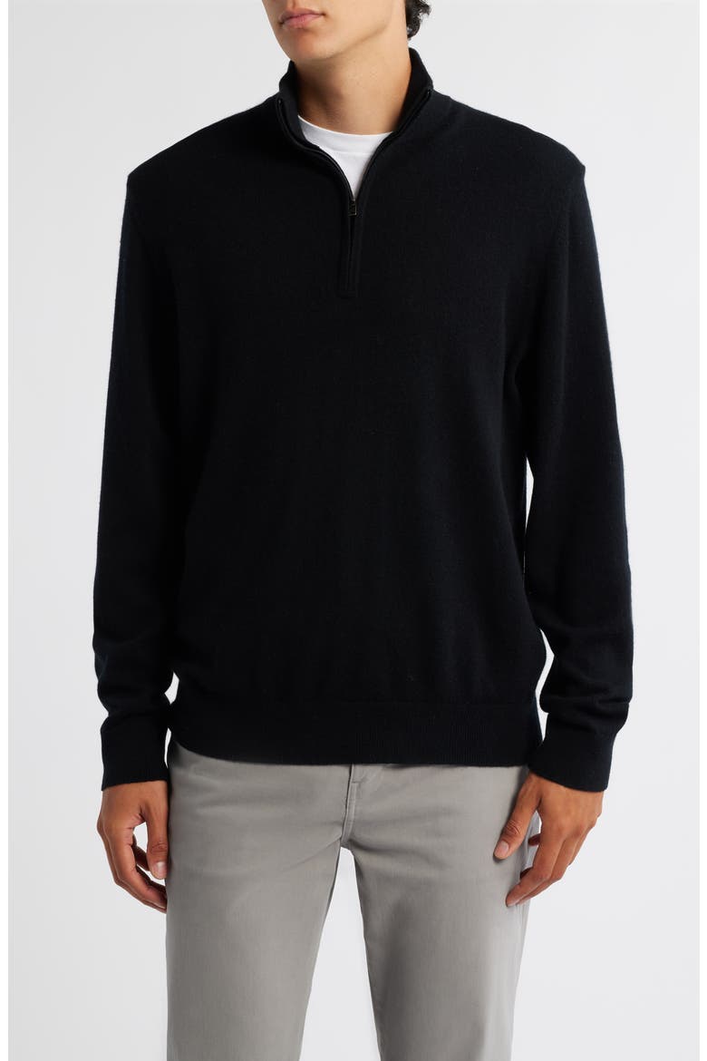 Quarter Zip Cashmere Sweater, Main, color, BLACK