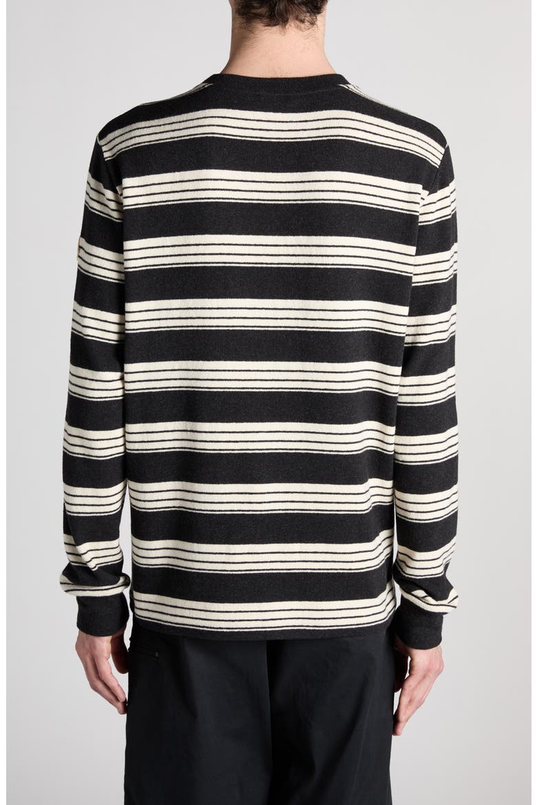 Mixed Media Stripe Long Sleeve Knit Top, Alternate, color, BLACK