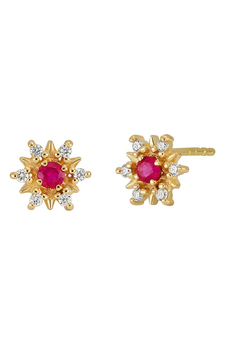Bony Levy 18K Yellow Gold Diamond & Ruby Flower Stud Earrings, Main, color, 