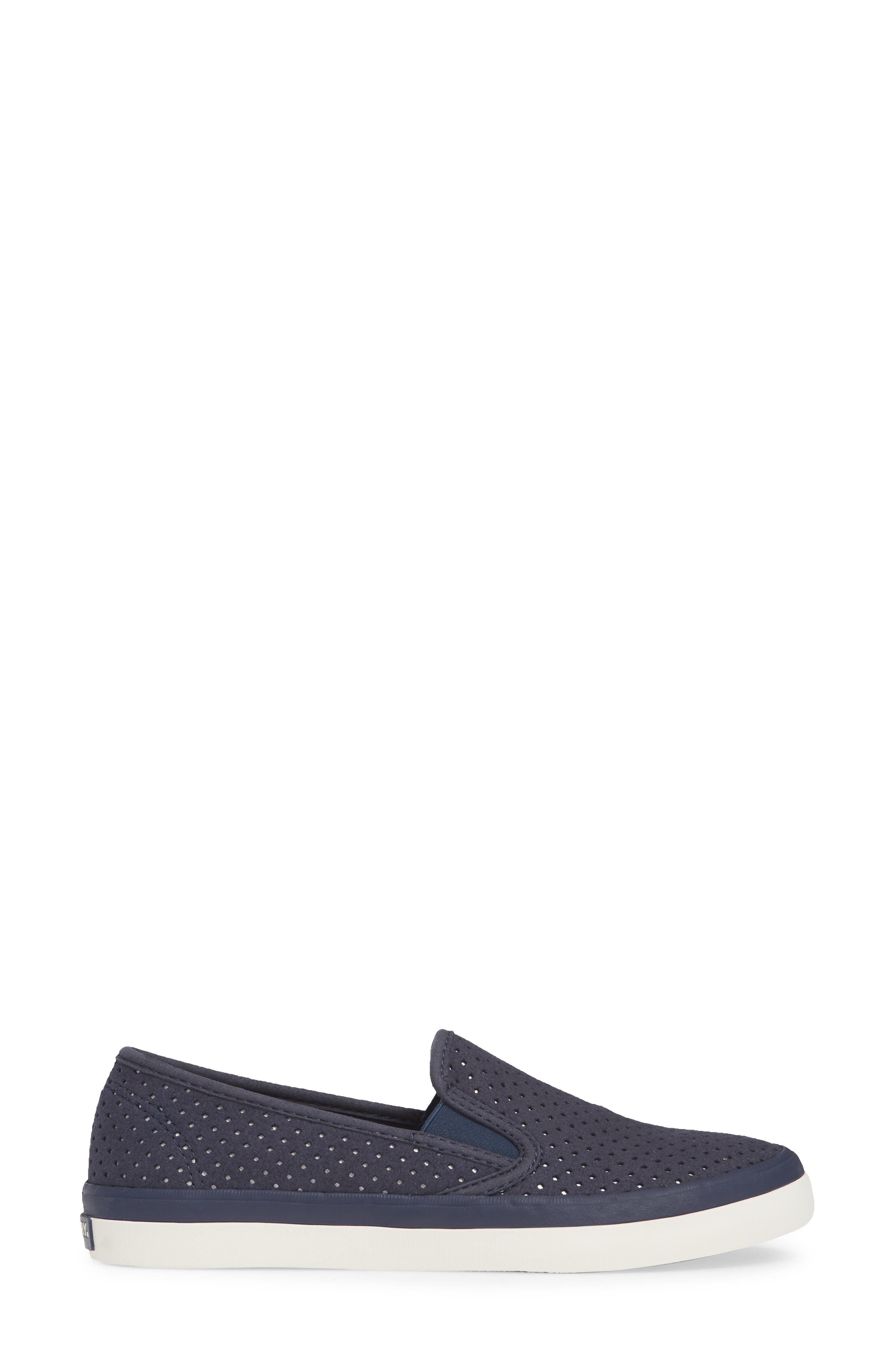 Sperry Seaside Perforated Varsity Slip-On Sneaker, Alternate, color, NAVY SUEDE
