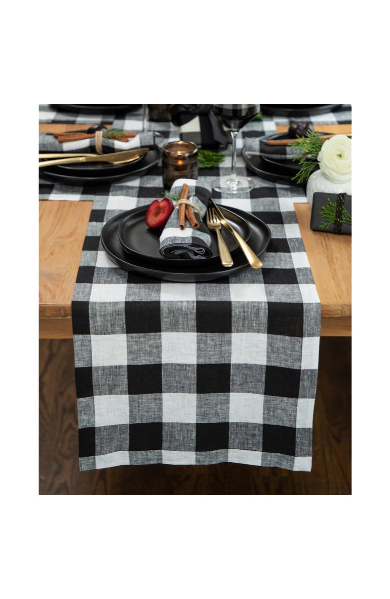 Solino Home Linen Table Runner - Buffalo Check, Main, color, Black And White
