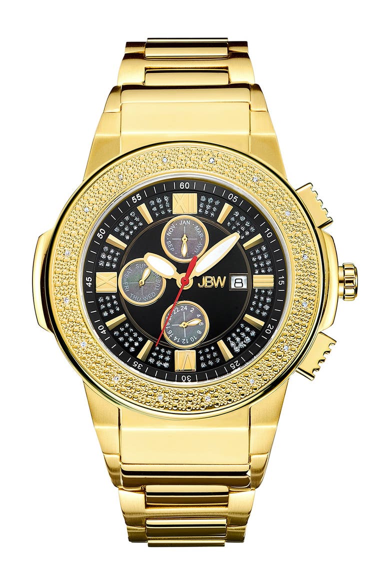 Men's Saxon Diamond Bracelet Watch, 46mm - 0.16 ctw, Main, color, GOLD