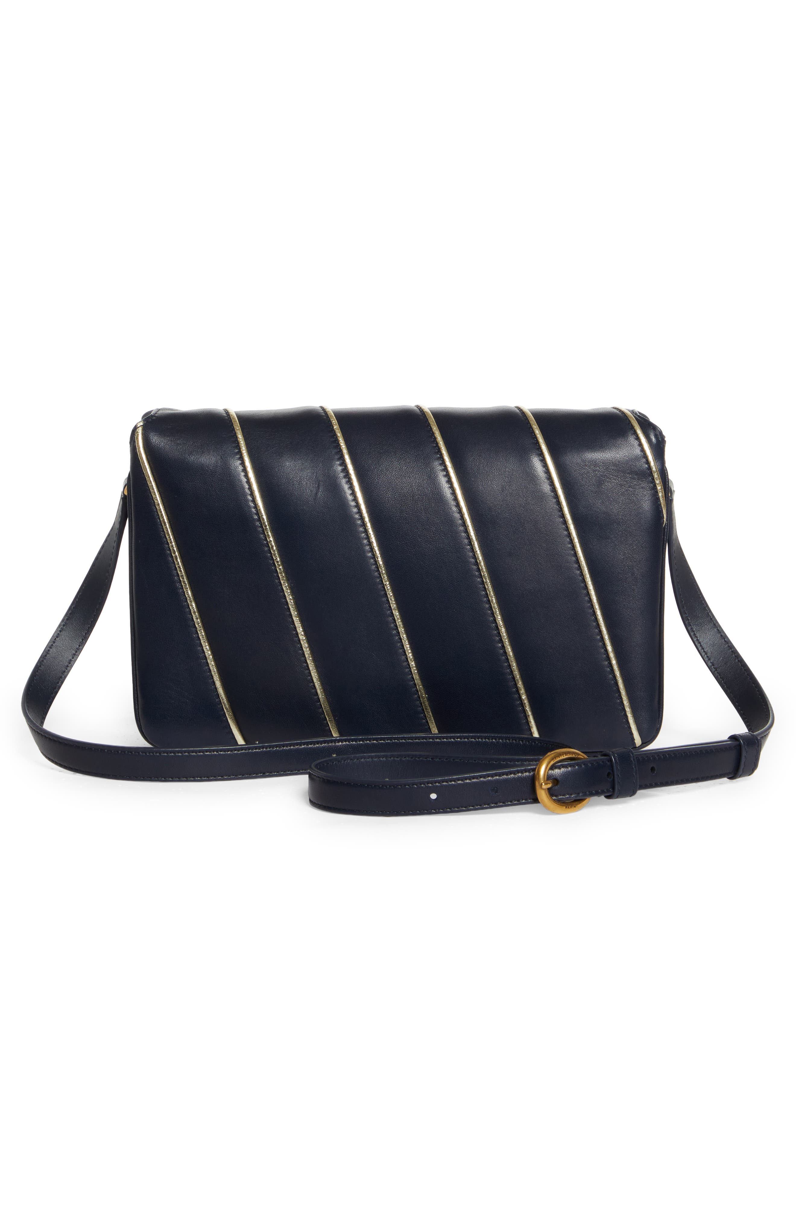 Saint Laurent Le Maillon Quilted Leather Shoulder Bag, Alternate, color, Marine/ Marine/ Argent