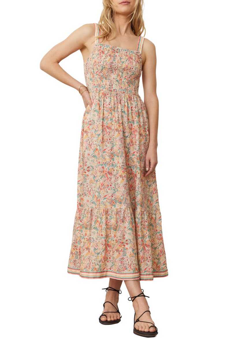 Selene Floral Smocked Tiered Maxi Sundress, Main, color, SUPERBLOO