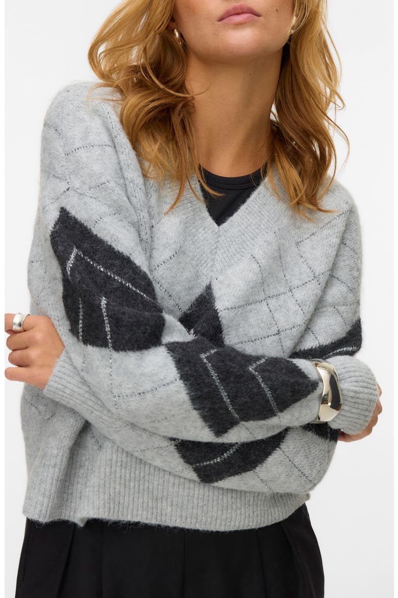 Dae Argyle V-Neck Sweater, Main, color, LGM DETAILW DGM SILVER LUREX