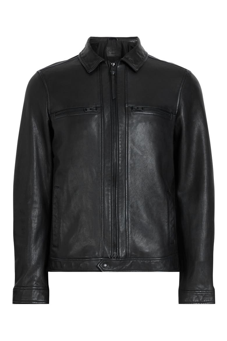 Luck Slim Fit Leather Jacket, Alternate, color, BLACK