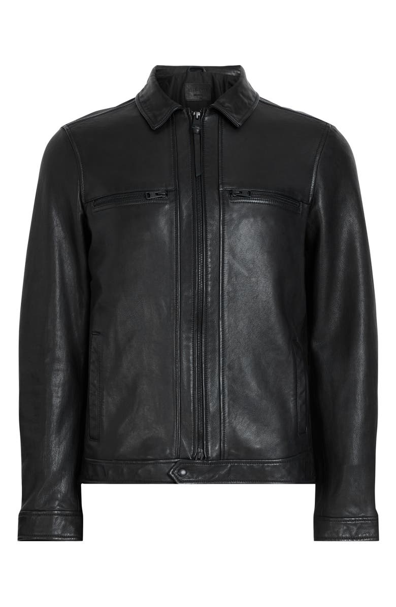 AllSaints Luck Slim Fit Leather Jacket, Alternate, color, Black