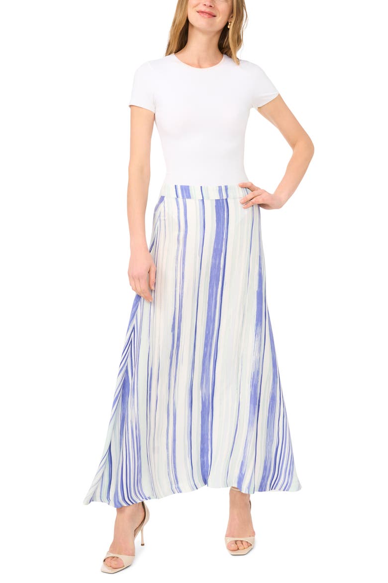 Mixed Stripe Challis Skirt, Alternate, color, ICE LAGOON