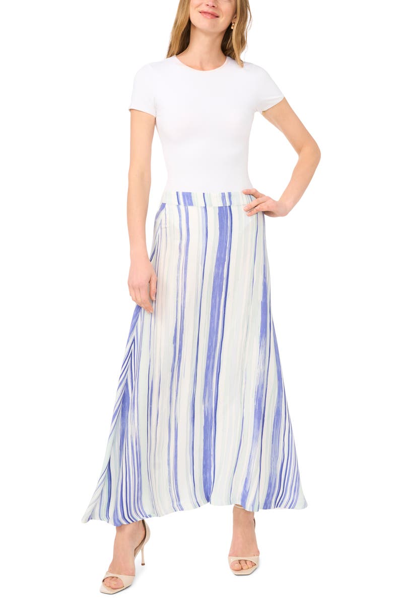 Vince Camuto Mixed Stripe Challis Skirt, Alternate, color, Ice Lagoon