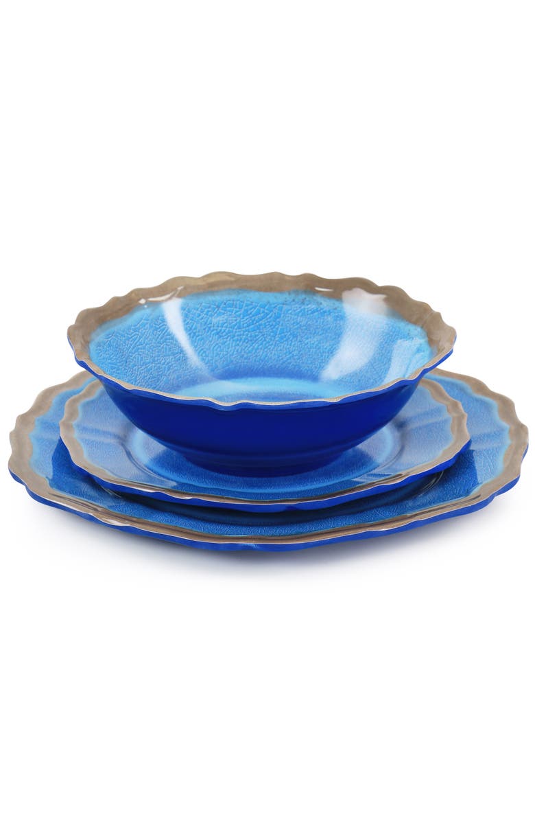 Elama Roma 12 Piece Melamine Dinnerware Set, Alternate, color, Blue