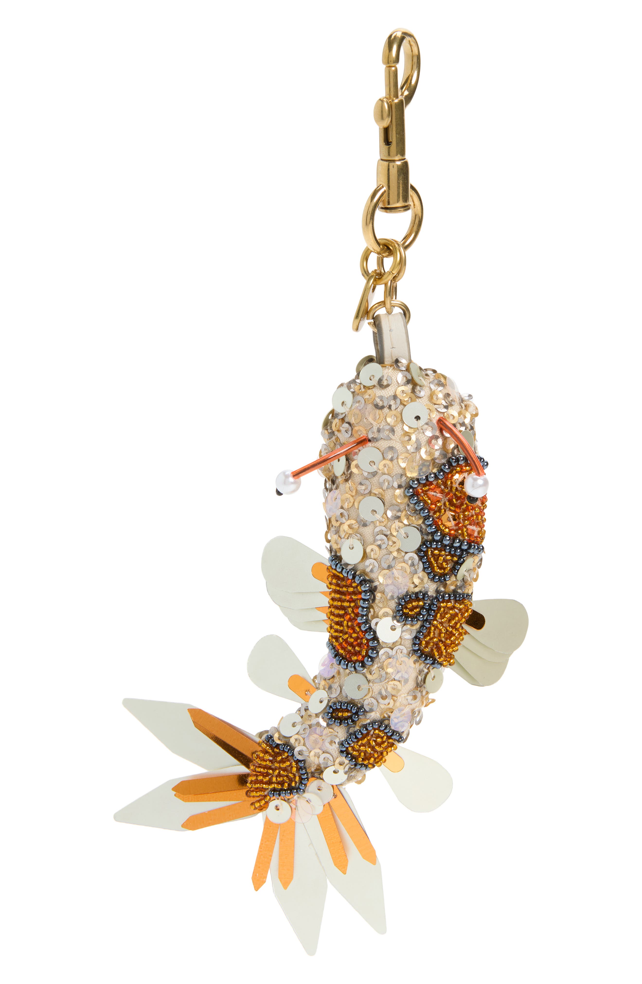 Embellished Koi Fish Bag Charm, Main, color, SILVER