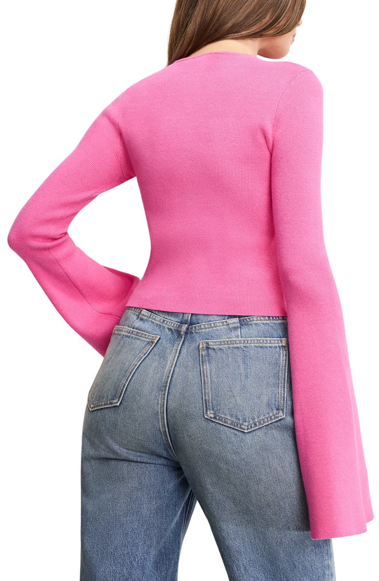 Good American Ribbed Bell Sleeve Cardigan, Alternate, color, Bouquet001