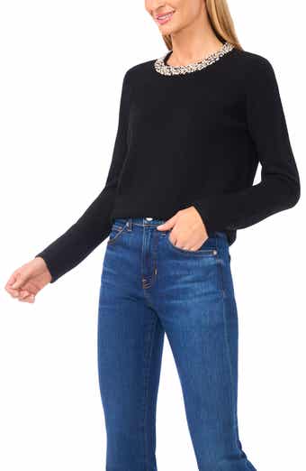 Halogen® Rhinestone Collar Sweater