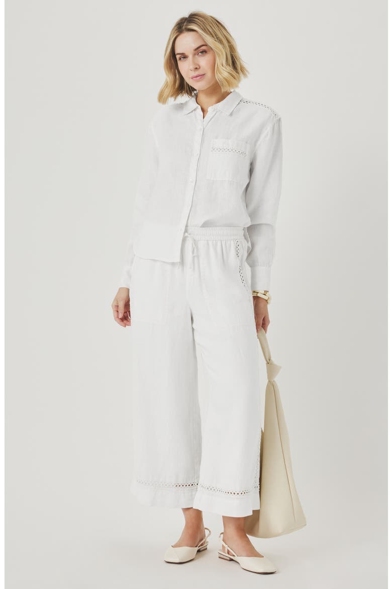 Stella Lace Inset Crop Linen Pants, Alternate, color, WHITE