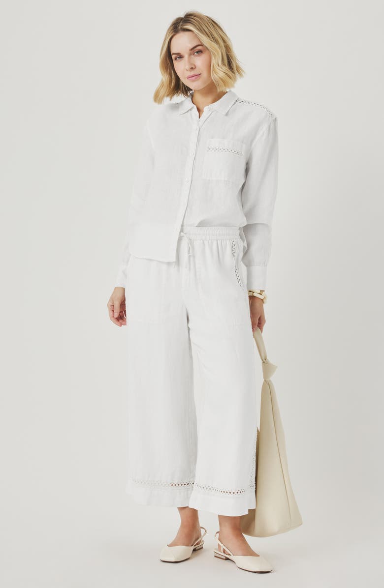 Splendid Stella Lace Inset Crop Linen Pants, Alternate, color, White