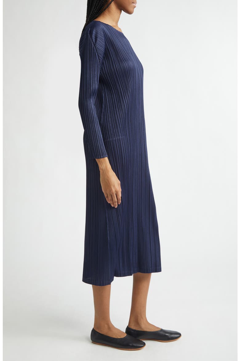 Monthly Colors January Pleated Long Sleeve Midi Dress, Alternate, color, DARK NAVY