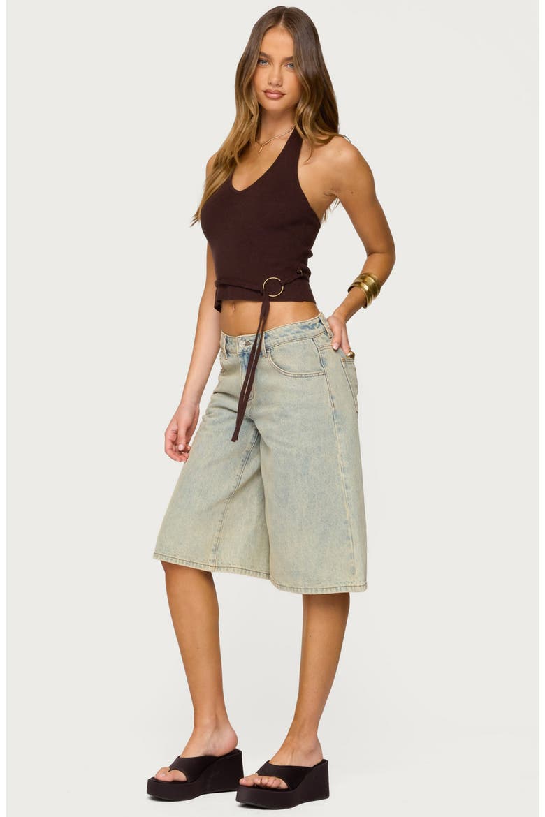 Kez Belted Knit Halter Top, Alternate, color, BROWN