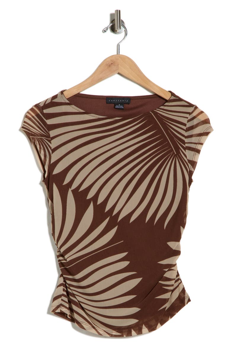 Meet You There Cap Sleeve Mesh Top, Alternate, color, HICKORY PALM BROWN