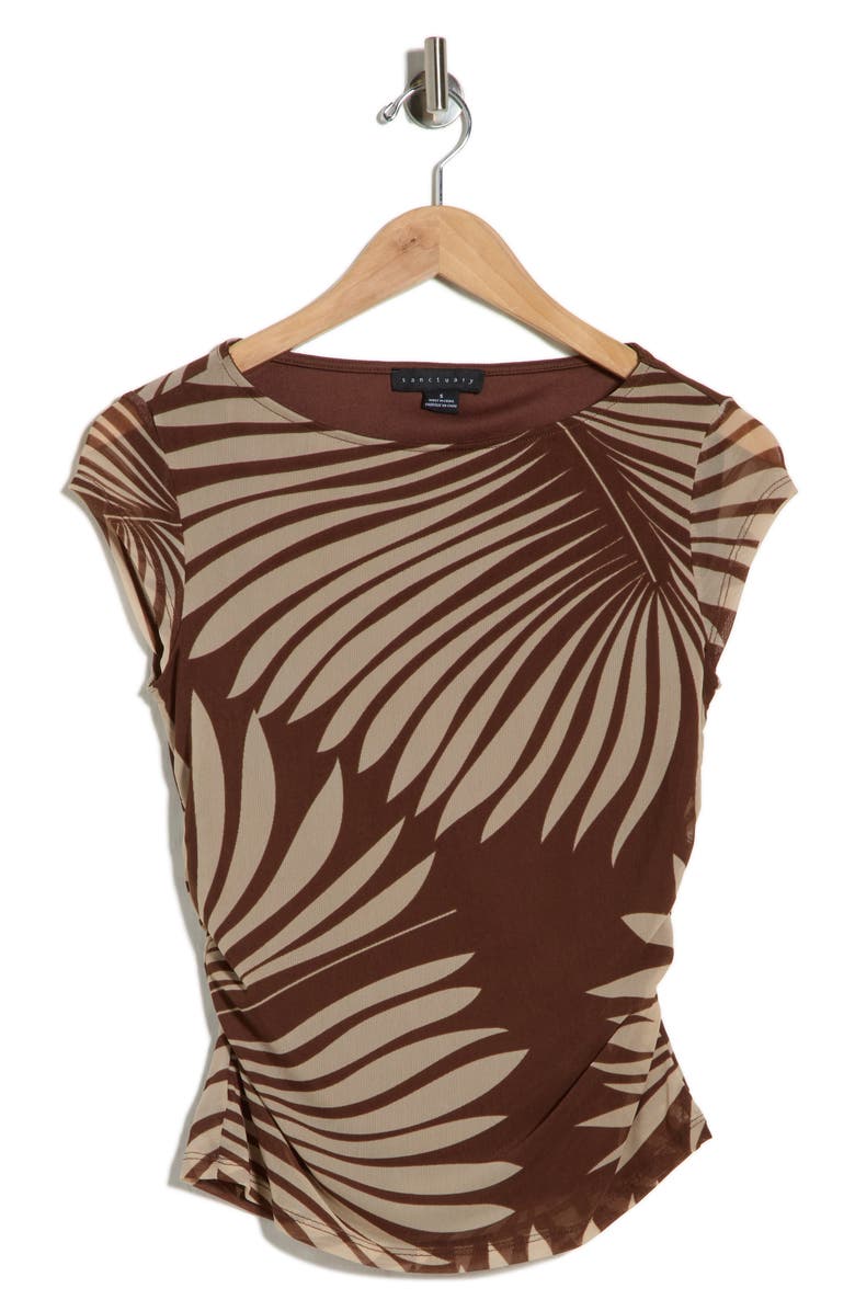 Sanctuary Meet You There Cap Sleeve Mesh Top, Main, color, Hickory Palm Brown