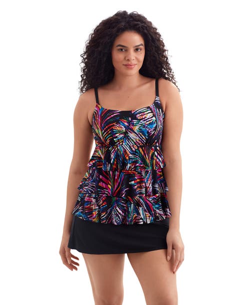 Longitude Faux Ruffle Skirtini Long Torso Swimsuit In Multi