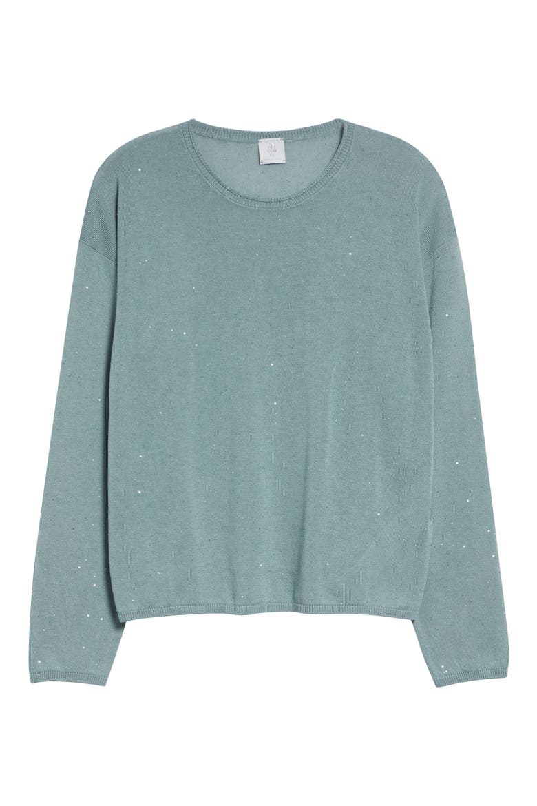 Sequin Silk & Cotton Crewneck Sweater, Alternate, color, 175 JADE