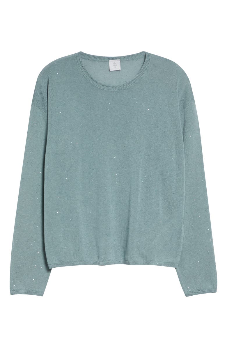 Eleventy Sequin Silk & Cotton Crewneck Sweater, Main, color, 175 Jade