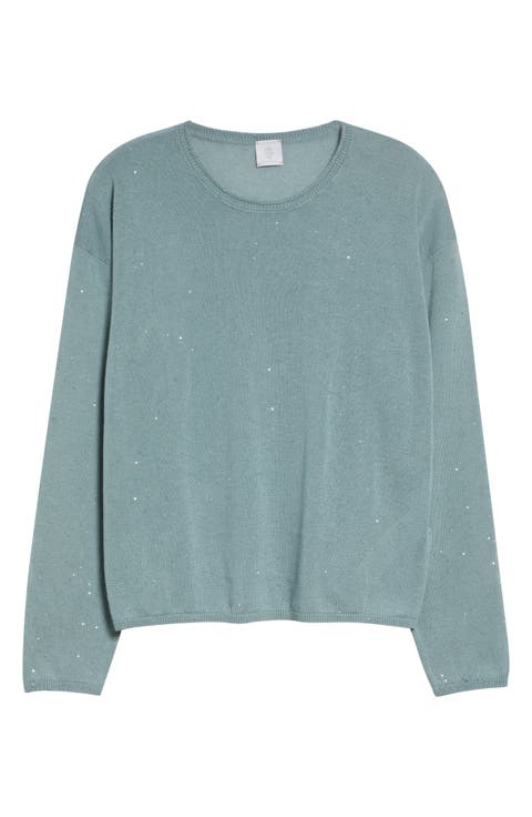 Sequin Silk & Cotton Crewneck Sweater