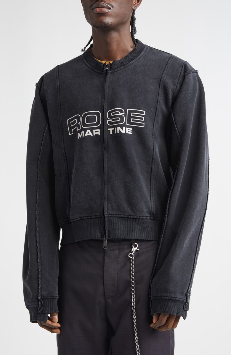 Martine Rose Shrunken Full Zip Logo Sweatshirt, Alternate, color, Black