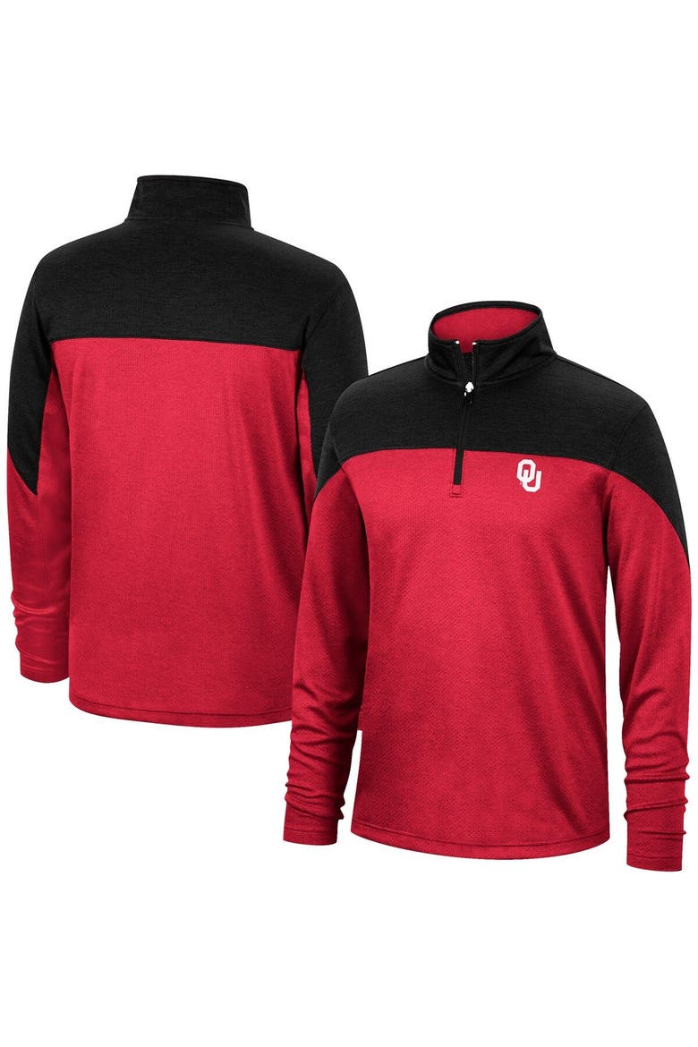 Men's Top of the World Crimson/Heathered Black Oklahoma Sooners Textured Color Block Quarter-Zip Top, Main, color, Crimson