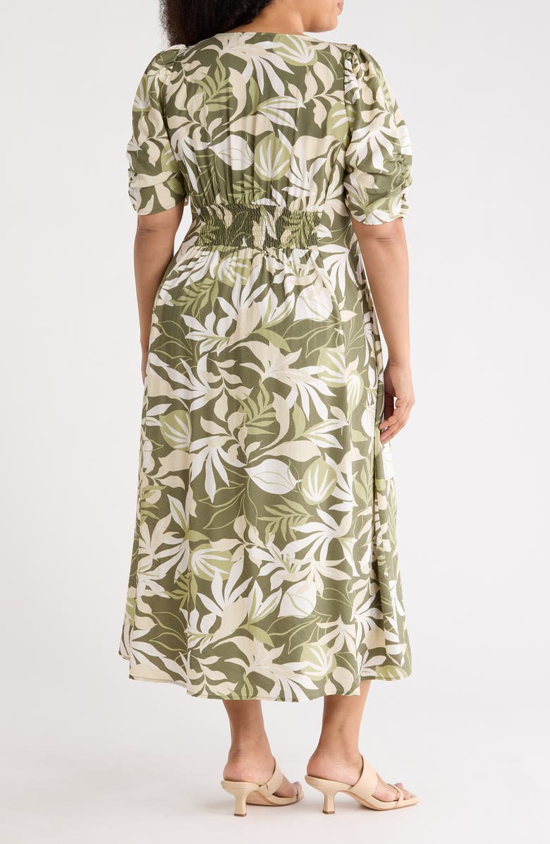 Renee C Floral Short Sleeve Empire Waist Midi Dress, Alternate, color, Sage