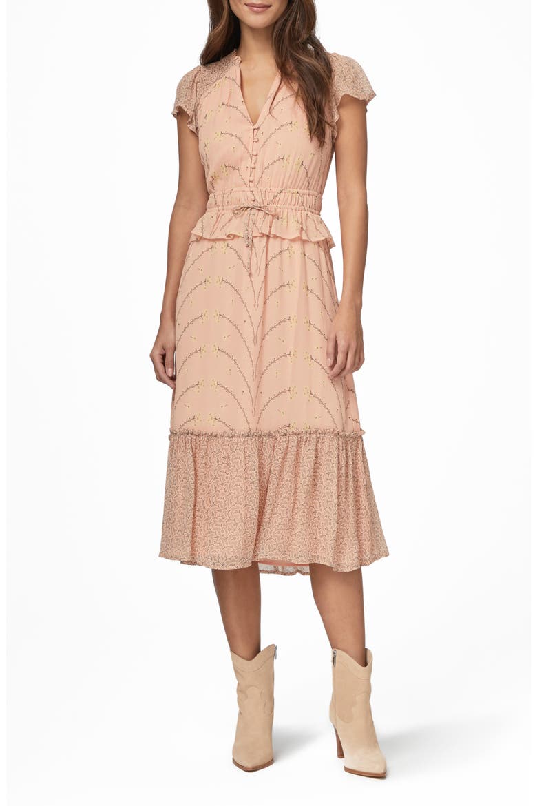 Talia Mixed Floral Silk Chiffon Dress, Main, color, PEACMLTMIX