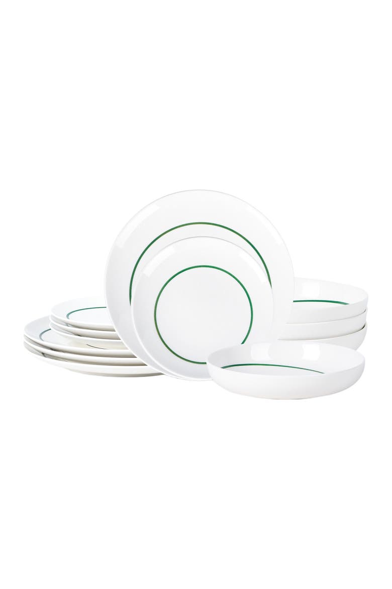 Luna Porcelain 12-Piece Dinnerware Set, Main, color, Green