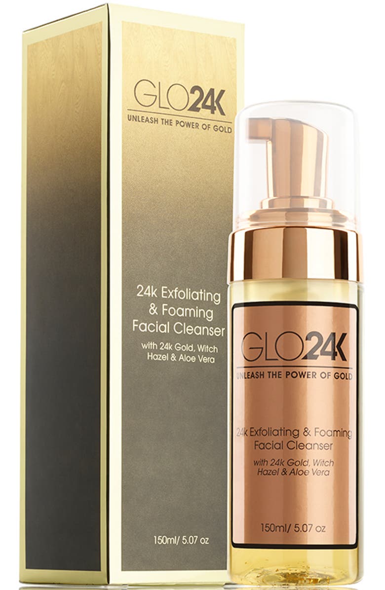 GLO24K UNLEASH THE POWER OF GOLD 24k Exfoliating & Foaming Facial Cleanser, Main, color,