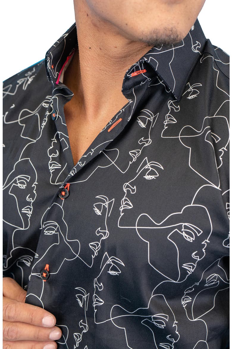 Fibonacci Retro Look Black Contemporary Fit Button-Up Shirt, Alternate, color, BLACK