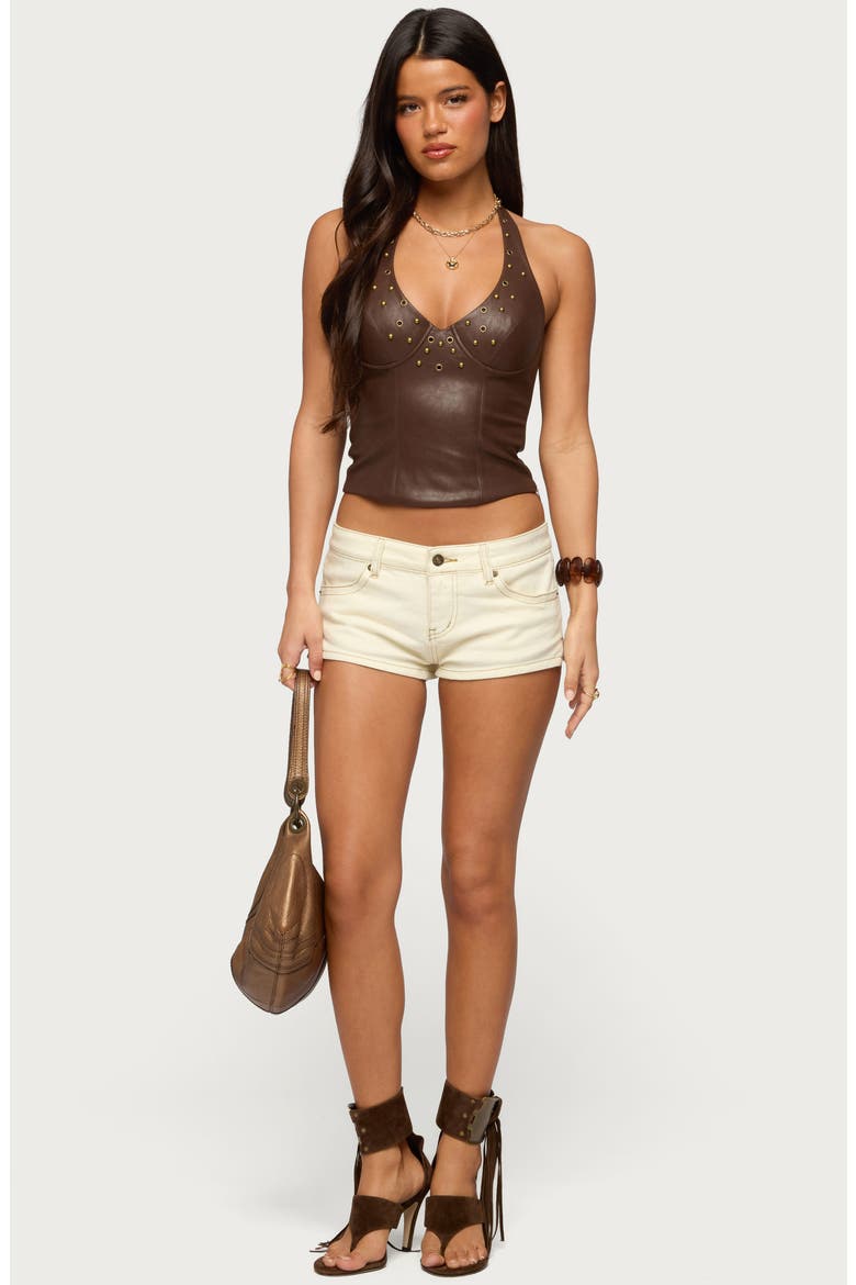 Vaya Studded Faux Leather Halter Top, Alternate, color, BROWN
